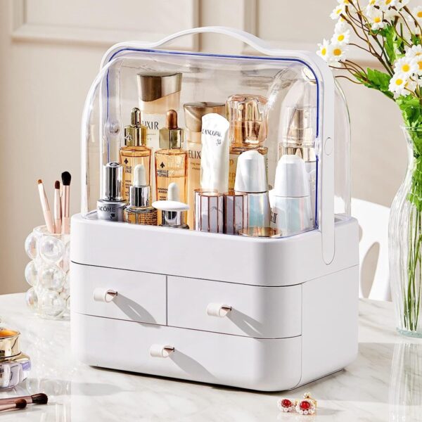 Grote make up organizer met 3 laden en stofdeksel