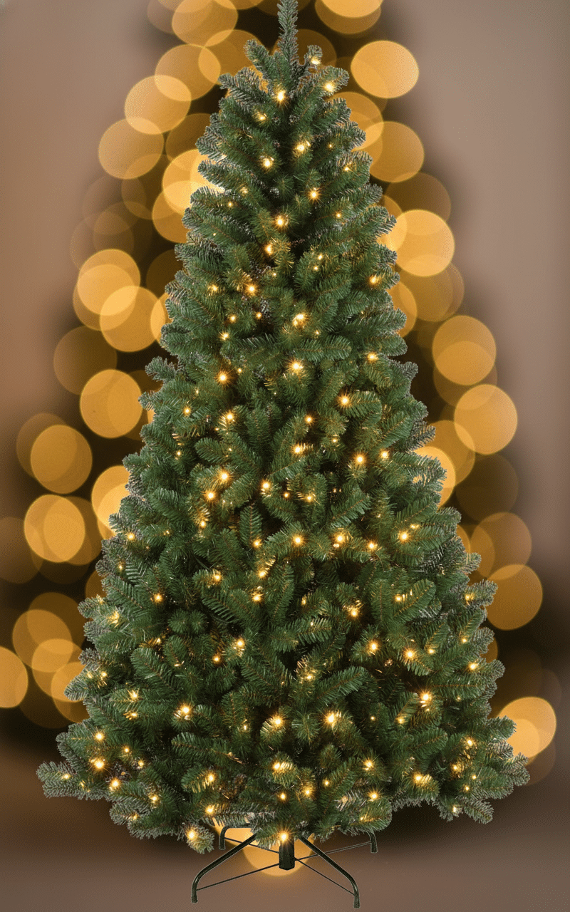 Detailfoto PVC-takken Little Grove kunstkerstboom met warm witte verlichting