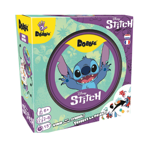 Dobble Stitch kaartspel doosje voorkant met Disney Stitch